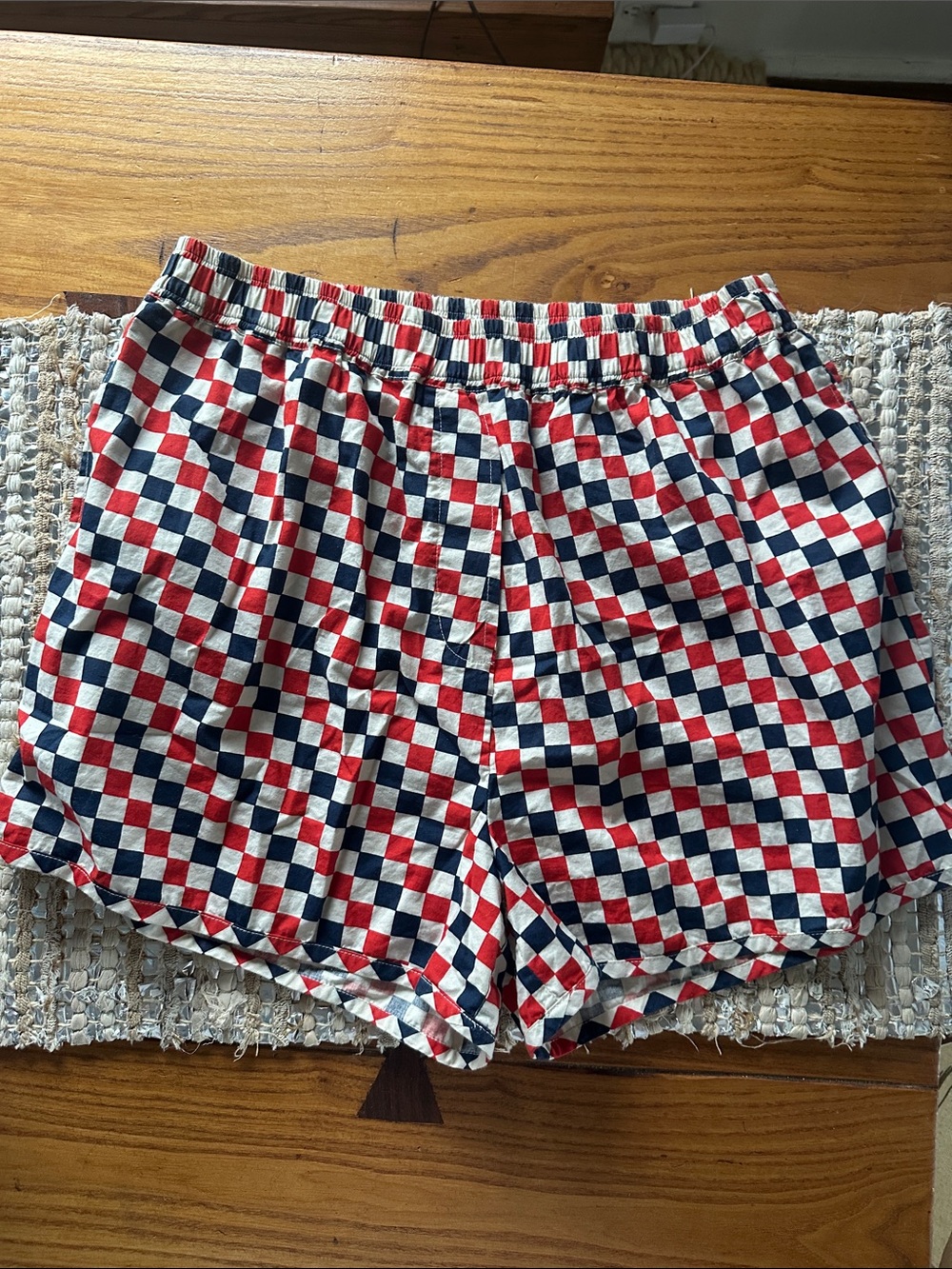 Women's Checkerboard Elastic-Waist Shorts - Red, White & Navy